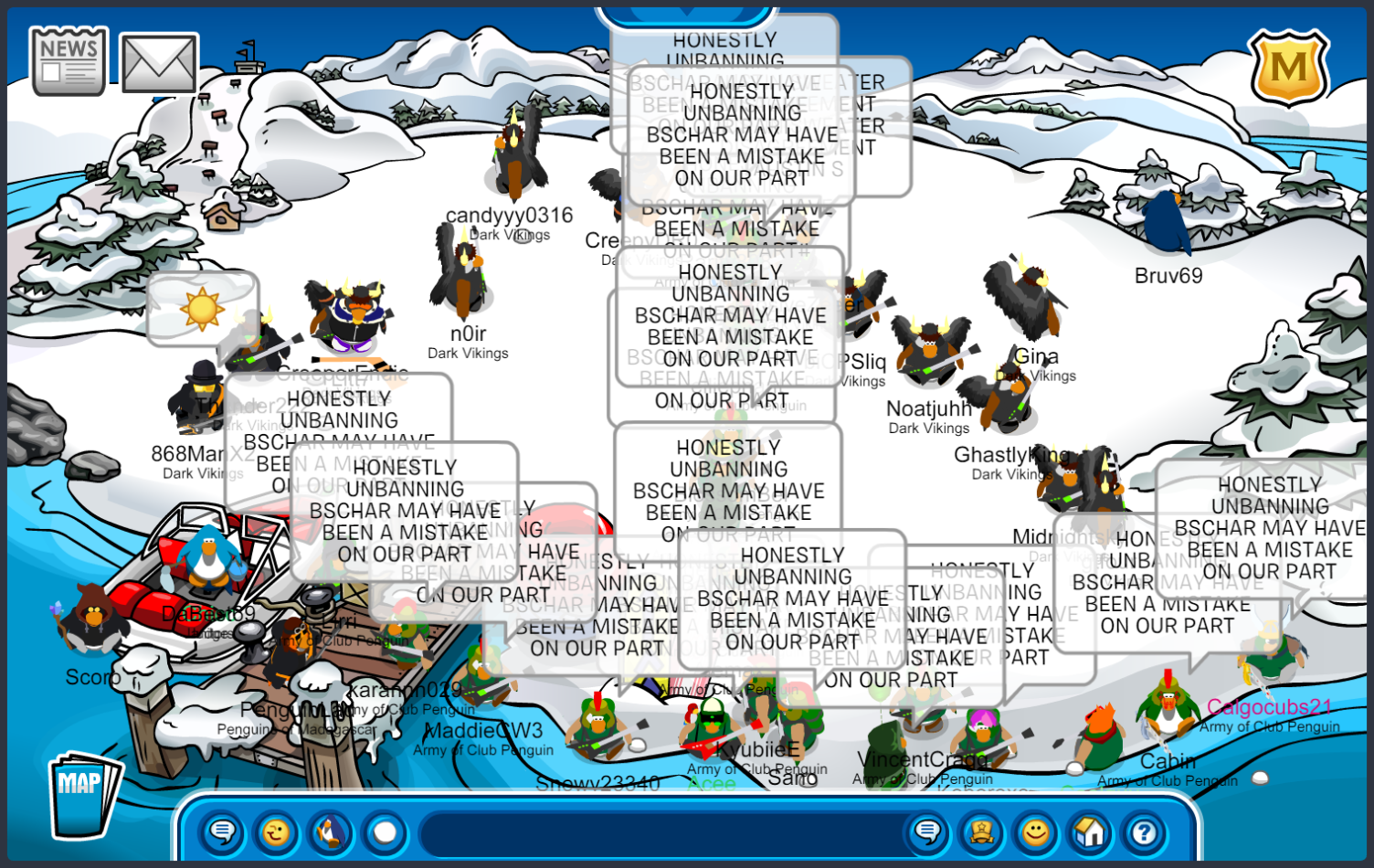 Picture of Army of Club Penguin fighting Dark Vikings in the final battle of Muddy Marathon