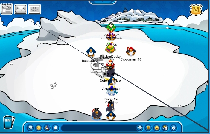 A Dark Pirates of Club Penguin event that has 12 soldiers online in a vertical line formation.