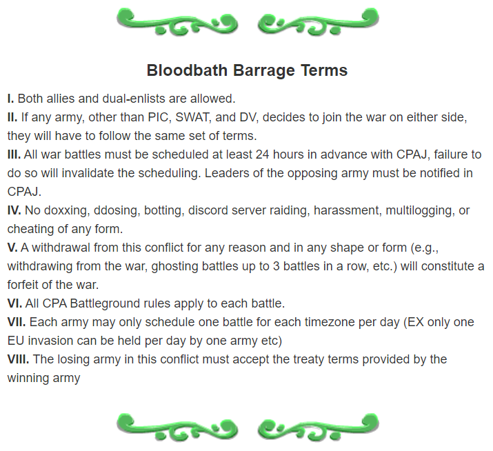 Bloodbath Barrage War Terms